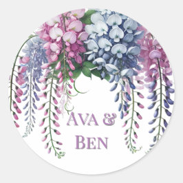 Paarse en Roze Wisteria Flower Wedding Ronde Sticker