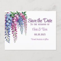  Paarse en Roze Wisteria Save The Date Kaart