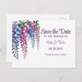 Paarse en Roze Wisteria Save The Date Kaart (Voorkant / Achterkant)