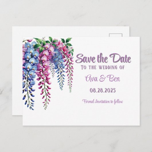 Paarse en Roze Wisteria Save The Date Kaart (Voorkant / Achterkant)