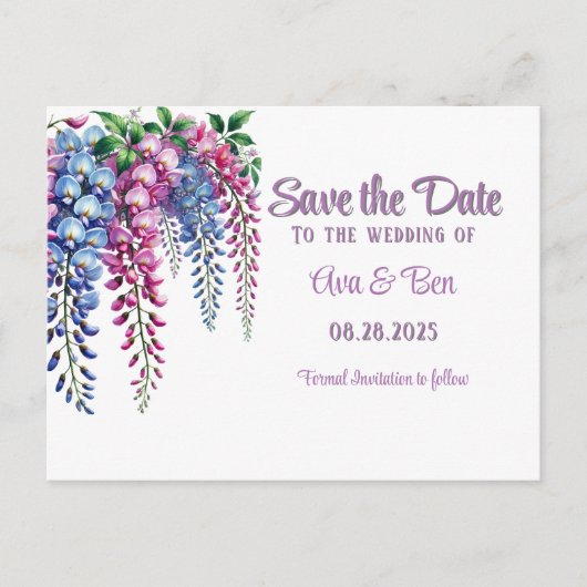 Paarse en Roze Wisteria Save The Date Kaart (Voorkant)