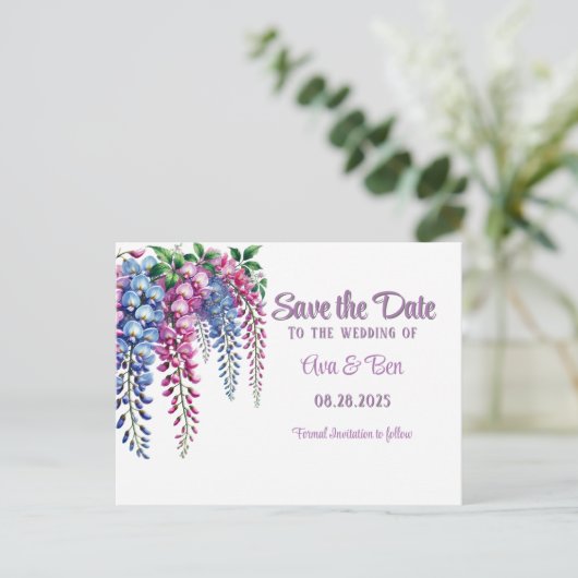 Paarse en Roze Wisteria Save The Date Kaart (Staand voorkant)