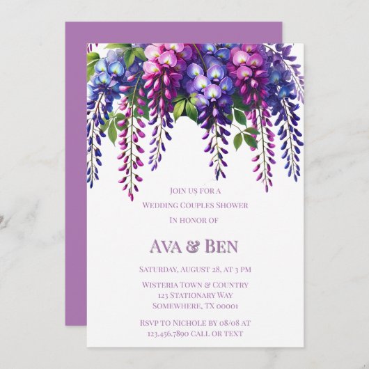 Paarse en Roze Wisteria Trouwparen Douche Kaart (Voorkant / Achterkant)
