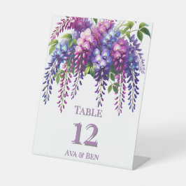 Paarse en Roze Wisteria Trouwtafel Nummer Reclamebord Met Voetstuk