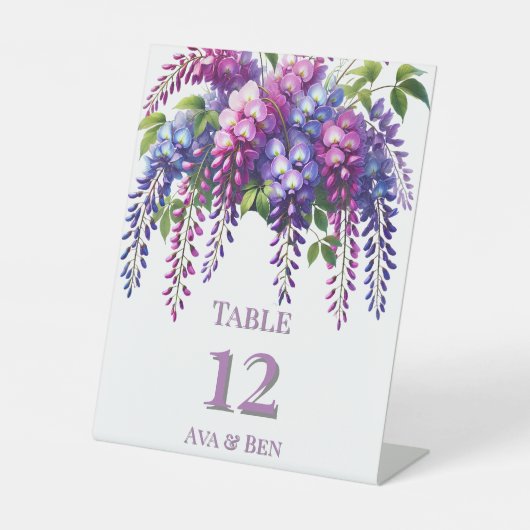 Paarse en Roze Wisteria Trouwtafel Nummer Reclamebord Met Voetstuk (Voorkant)