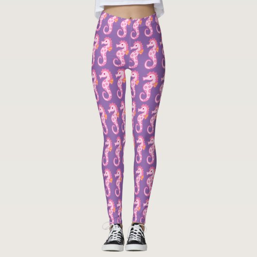 Paarse en roze zeepaardjes Leggings (Voorkant)