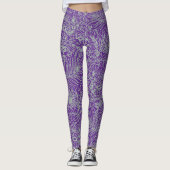 Paarse en Sage Green Elegante Bloemen en Wijnen Leggings (Voorkant)
