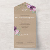Paarse en Salie Bloemen Rustieke bruiloft All In One Uitnodiging (Binnen)