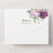 Paarse en Salie Bloemen Rustieke bruiloft All In One Uitnodiging (Achterkant)