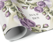 Paarse en saliegroene rozen waterverf bruiloft cadeaupapier (Rol Hoek)