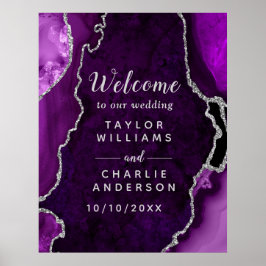 Paarse en Silver Agaat bruiloft Welkom Poster
