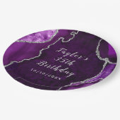 Paarse en Silver Agaat Marmer Verjaardag Papieren Bordje (Gekanteld)