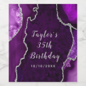 Paarse en Silver Agaat Marmer Verjaardag Wijn Etiket (Enkel label)