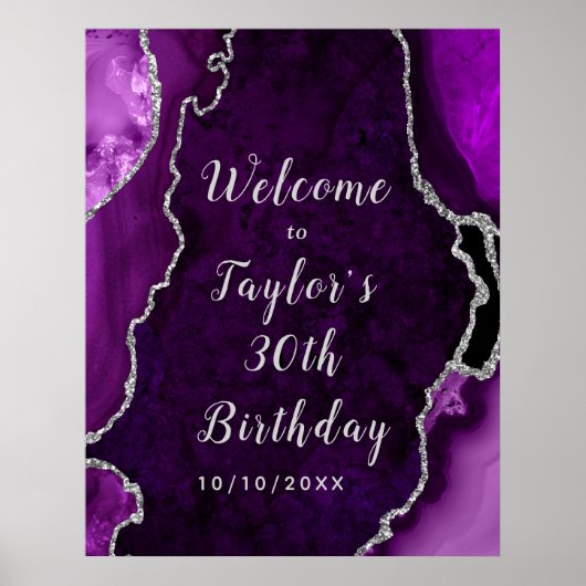 Paarse en Silver Agaat Verjaardag Welkom Poster (Voorkant)