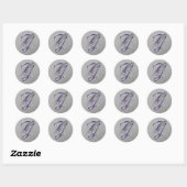 Paarse en Silver Glitter Fancy Script Monogram G Ronde Sticker (Vel)