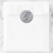 Paarse en Silver Glitter Fancy Script Monogram G Ronde Sticker (Tas)