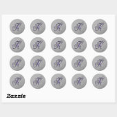 Paarse en Silver Glitter Fancy Script Monogram K Ronde Sticker (Vel)