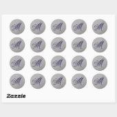 Paarse en Silver Glitter Fancy Script Monogram M Ronde Sticker (Vel)