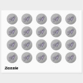Paarse en Silver Glitter Fancy Script Monogram N Ronde Sticker (Vel)