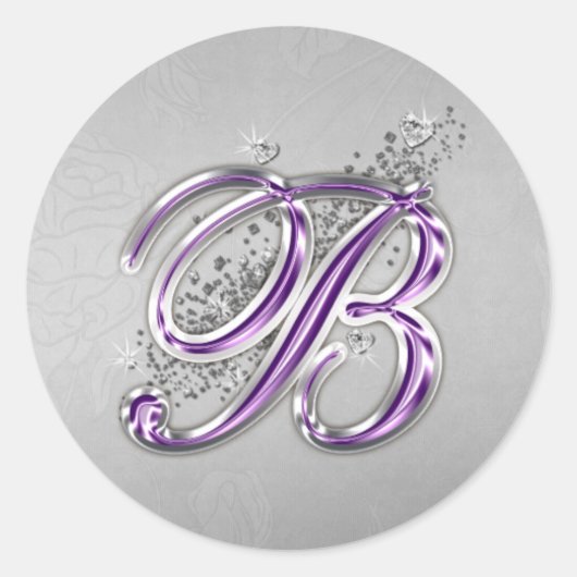 Paarse en Silver Glitter Monogram B Sticker (Voorkant)