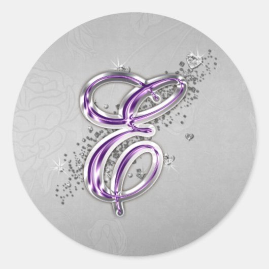 Paarse en Silver Glitter Monogram E Sticker (Voorkant)