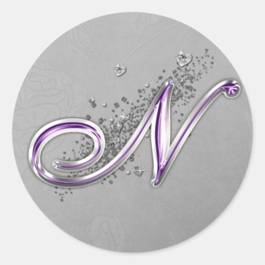 Paarse en Silver Glitter Monogram N Sticker (Voorkant)