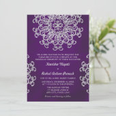 PAARSE EN SILVER INDIAN STYLE WEDDING INVITATION KAART (Staand voorkant)