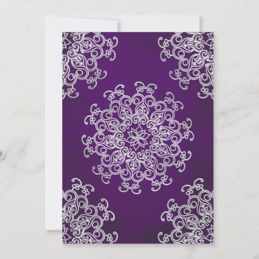 PAARSE EN SILVER INDIAN STYLE WEDDING INVITATION KAART (Achterkant)