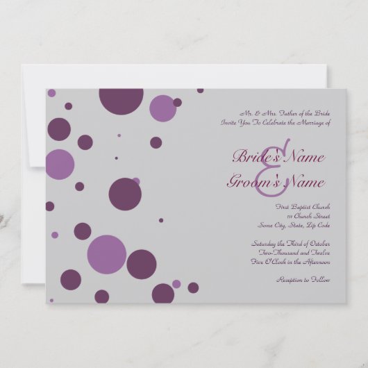 Paarse en Silver Polka Dot Wedding Uitnodiging (Voorkant)