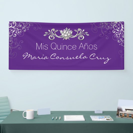 Paarse en Silver Quinceanera Banner (Beurs)