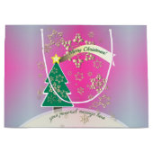 Paarse en SnowyBronze"Vrolijk Kerstfeest" Groot Cadeauzakje (Voorkant)