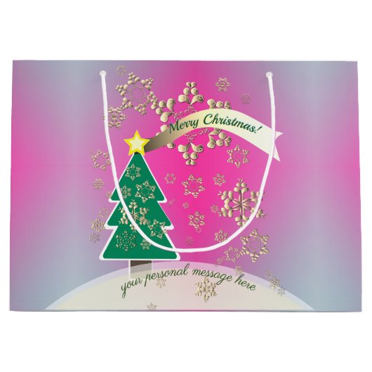 Paarse en SnowyBronze"Vrolijk Kerstfeest" Groot Cadeauzakje (Voorkant)