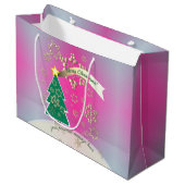 Paarse en SnowyBronze"Vrolijk Kerstfeest" Groot Cadeauzakje (Voorkant Gekanteld)