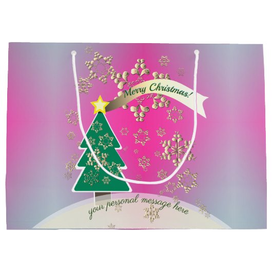 Paarse en SnowyBronze"Vrolijk Kerstfeest" Groot Cadeauzakje (Achterkant)