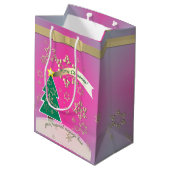 Paarse en SnowyBronze"Vrolijk Kerstfeest" Medium Cadeauzakje (Achterkant Gekanteld)