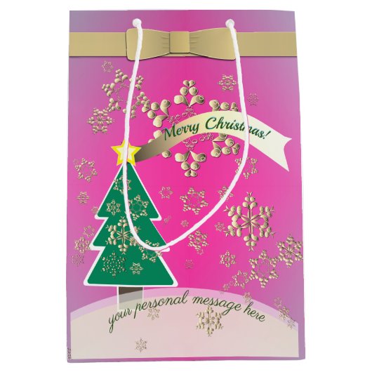 Paarse en SnowyBronze"Vrolijk Kerstfeest" Medium Cadeauzakje (Voorkant)