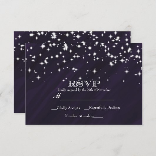 Paarse en spaarsterren Elegant Glamor RSVP-kaart RSVP Kaartje (Voorkant / Achterkant)