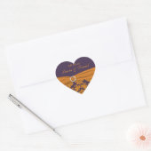 Paarse en Tangerine Damask Heart Shaped Sticker (Envelop)