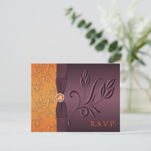Paarse en Tangerine RSVP-kaart RSVP Kaartje (Staand voorkant)