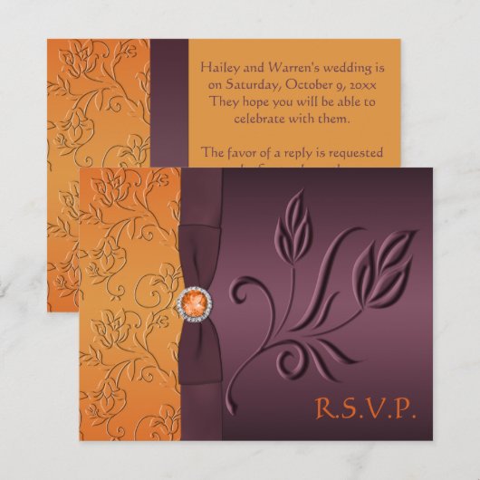 Paarse en Tangerine RSVP-kaart RSVP Kaartje (Voorkant / Achterkant)
