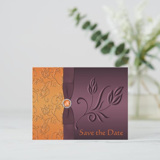 Paarse en Tangerine Save the Date Kaart (Staand voorkant)