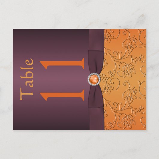 Paarse en Tangerine Tafelnummer Briefkaart (Voorkant)