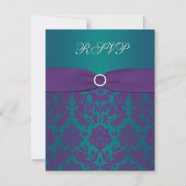 Paarse en Teal Damast Huwelijks RSVP Kaart