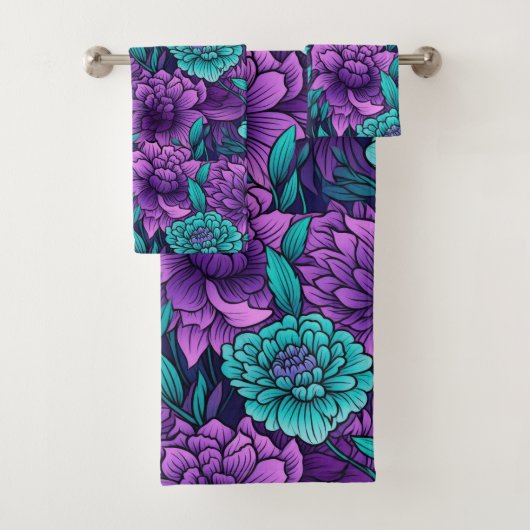 Paarse en turkooizen bloemen bad handdoek (Insitu)