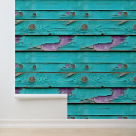 Paarse en turquoise blauw verweerd hout behang