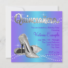 Paarse en turquoise blauwe Quinceanera Kaart