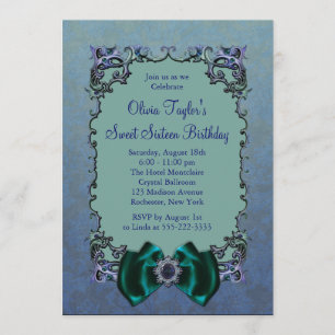Paarse en turquoise blauwe Sweet Sixteen-feestuitn Kaart