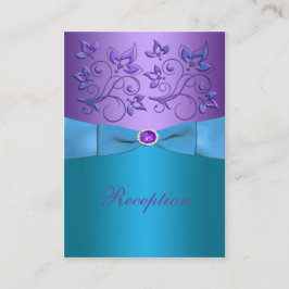 Paarse en Turquoise Bloemen Bruiloft Behuizing Kaa Informatiekaartje