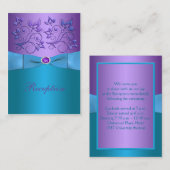 Paarse en Turquoise Bloemen Bruiloft Behuizing Kaa Informatiekaartje (Voorkant / Achterkant)