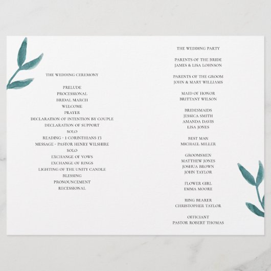 Paarse en turquoise bloemen. Huwelijksprogramma ge (Achterkant)